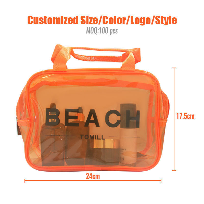 Fashion Women Custom Printed Plastic Transparent Swimming Shopping Waterproof Summer Travel Zip PVC Tote Neon Large Beach Bag