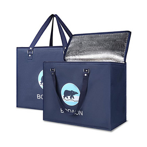 Eco friendly insulated reusable large capacity shopping thermal insulation cooler bag blue