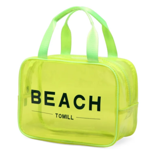 Fashion Women Custom Printed Plastic Transparent Swimming Shopping Waterproof Summer Travel Zip PVC Tote Neon Large Beach Bag