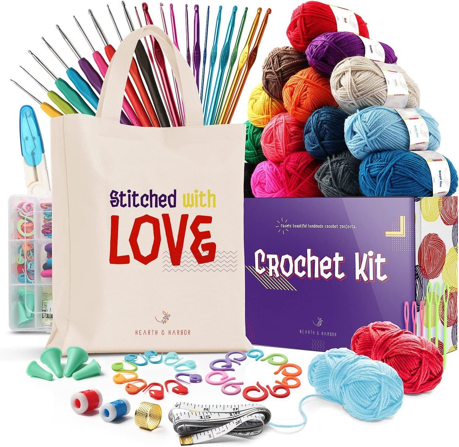 Wholesale 73 Pcs Knitting & Sewing DIY Crafts Accessories Kit Crochet Set with Crochet Yarn And Crochet Hook Set