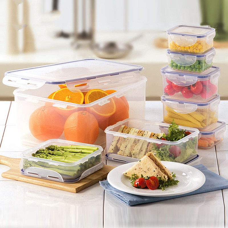 kitchen supplies Plastic crisper lock Sealed food refrigerator storage box bento box Microwave crisper box