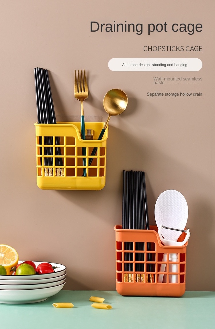 kitchen supplies Chopsticks basket storage rack Chopsticks cage Household storage box wall hanging drain kitchen free punch chop