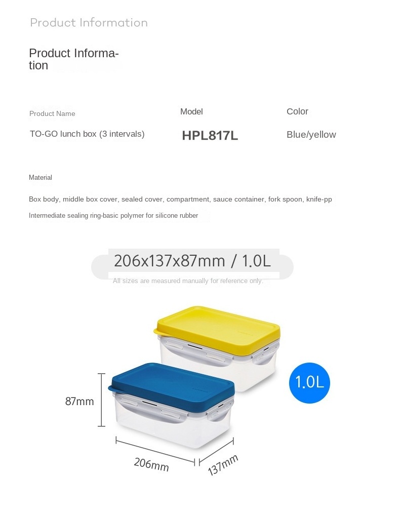 kitchen supplies Plastic crisper lock Sealed food refrigerator storage box bento box Microwave crisper box