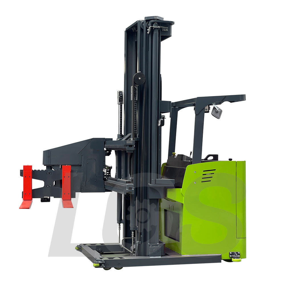 3m-10m height battery operated electric 1.6t 3 way pallet stacker with rotating fork