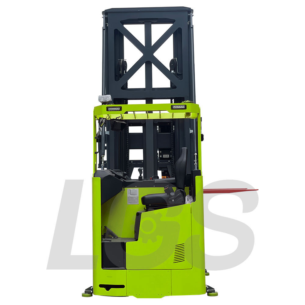 3m-10m height battery operated electric 1.6t 3 way pallet stacker with rotating fork