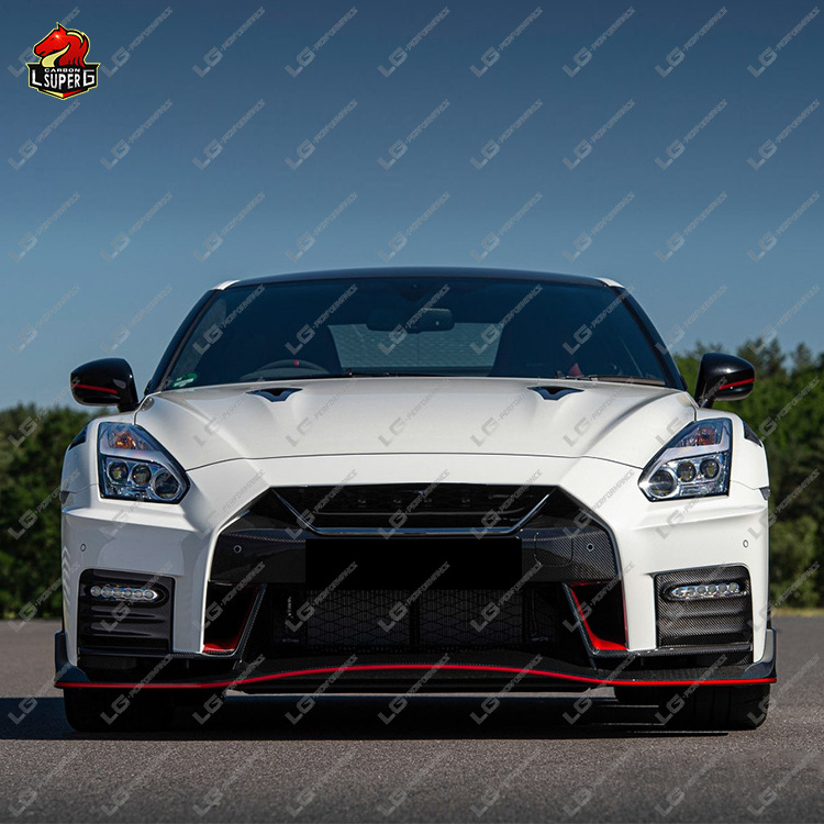 Car bumper for Nissan GTR R35 upgrade to NISM style body kit half carbon Plastic side skirt spoiler front lip diffuser