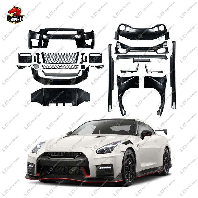 R35 GTR Car bumper for Nissan upgrade to N style GTR half carbon Plastic side skirt spoiler front lip diffuser body kit