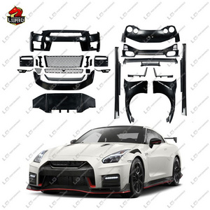 R35 GTR Car bumper for Nissan upgrade to N style GTR half carbon Plastic side skirt spoiler front lip diffuser body kit