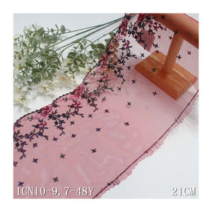 Manufacturer Wholesale Lingerie Decoration Flower Trim Lace 21cm Red Mesh Embroidery Lace