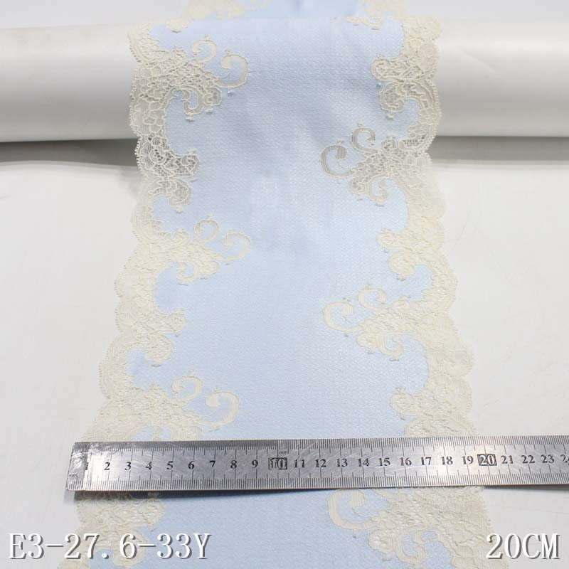 Women Dress Laces Fabric Light Blue Flower Lace Trim Elastic Stretch Laces for Lingerie