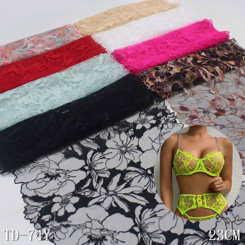 Wholesale Black Tulle Flower Embroidery Lace Trim 23cm Border Polyester Lace Fabric for Sexy Lingerie Accessories