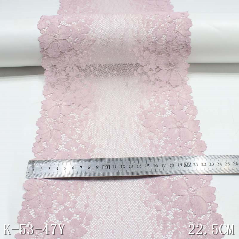 High quality stretch lace fabric 23cm wide light purple flower lace dress spandex material