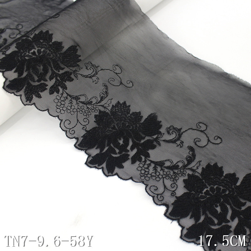 Big Floral Design 18cm Black Red Mesh Flower Embroidery Lace Trim Polyester Fabric for Ladies