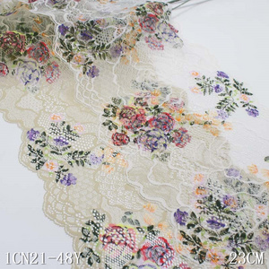 Lace Manufacturer Wide 23cm Spandex Lace Dress Sewing Decorative Colorful Floral Venice Lace Trim