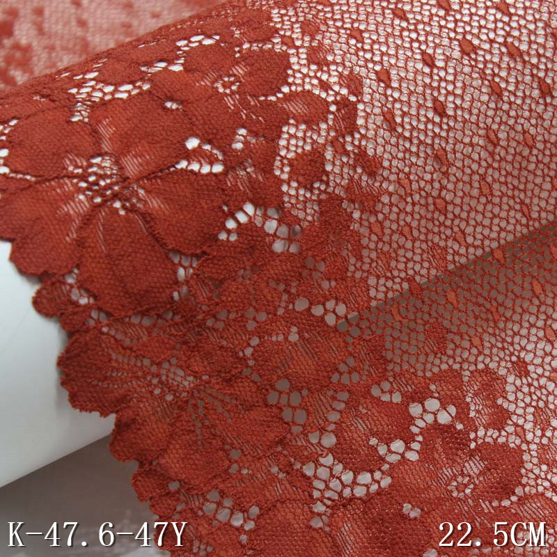 High quality stretch lace fabric 23cm wide light purple flower lace dress spandex material