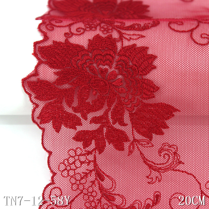 Big Floral Design 18cm Black Red Mesh Flower Embroidery Lace Trim Polyester Fabric for Ladies