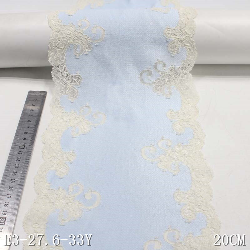 Women Dress Laces Fabric Light Blue Flower Lace Trim Elastic Stretch Laces for Lingerie