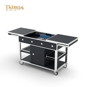 China factory custom commercial hotel catering service cart induction cooker cooking cart flame trolley