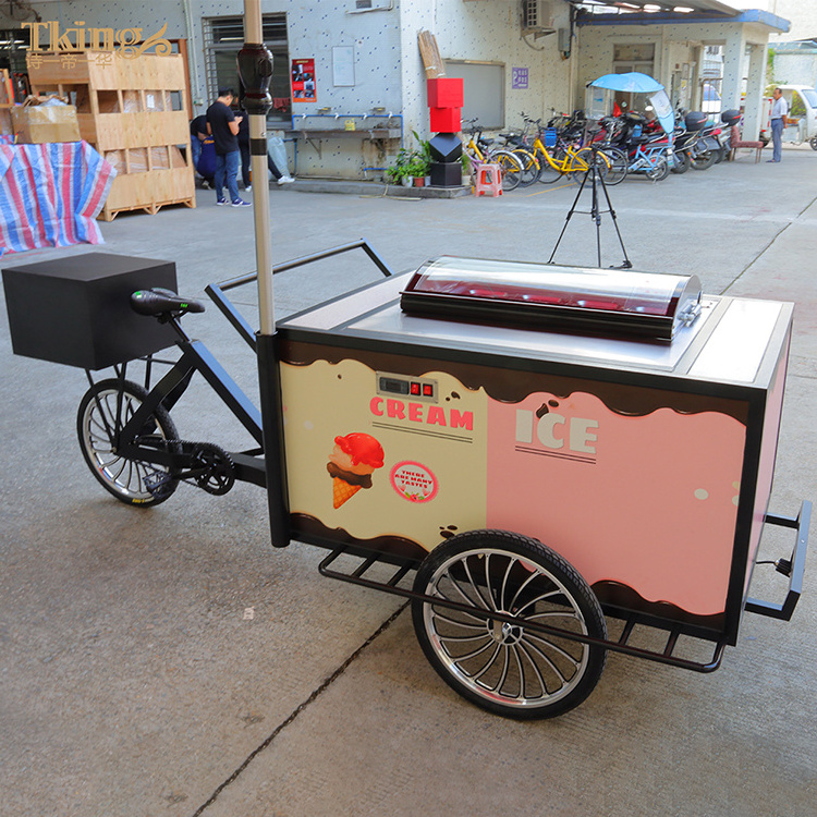 TKING Stainless steel Ice Cream Cart Bicycle New Design  Outdoor Street Hotel Tricycle Food Mobile Truck Ice Cream Cart