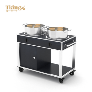 China supplier Tking stainless steel frame wood panel flambe trolley cooking trolley