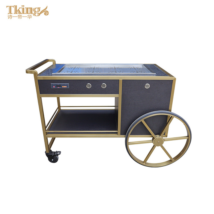 Customized hotel catering equipment cooking heating dim sum trolley with 1 2000W electric steam function trolley