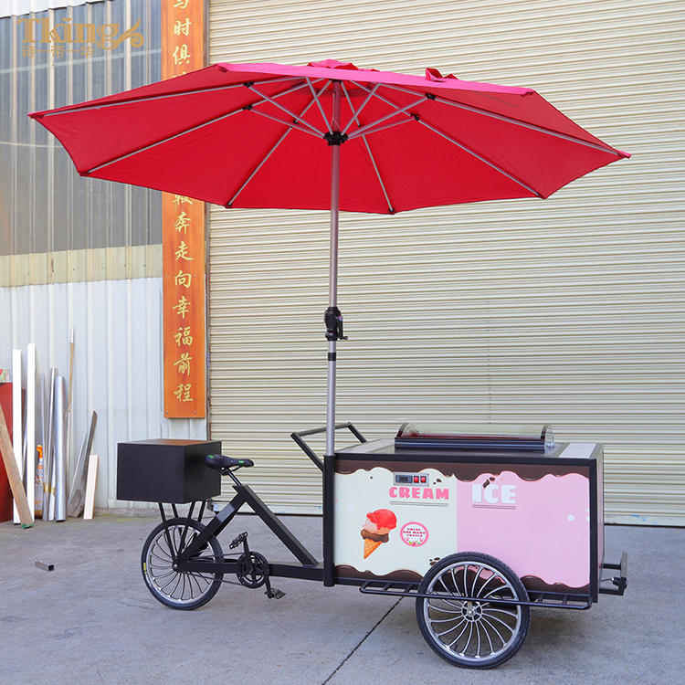 TKING Stainless steel Ice Cream Cart Bicycle New Design  Outdoor Street Hotel Tricycle Food Mobile Truck Ice Cream Cart