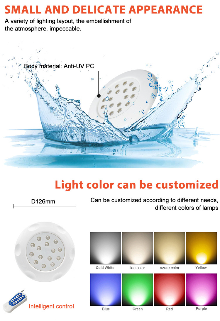 Ultra Thin Resin Filled LED Pool Lamp DC12V Reflector Waterproof IP68 Remote Control RGB Swimming Pool Light