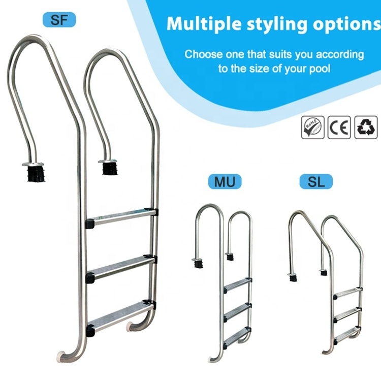 Factory Custom Pool Accessories  Mermaid Pool Ladder 304 Stainless Steel Anti Slip Swimming Pool Ladder