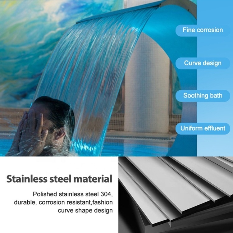 Stainless Steel 304 Spa Impact Waterfall Arc Nozzle Swimming Pool Indoor Decorative Waterfall Pool Accessories Spillway