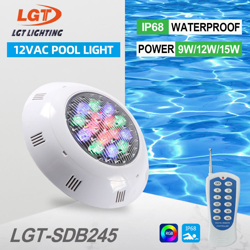 Outdoor Decorative Replacement PC 12v Surface Mounted IP68 waterproof Submersible Underwater Led RGB Spa Swimming Pool Light