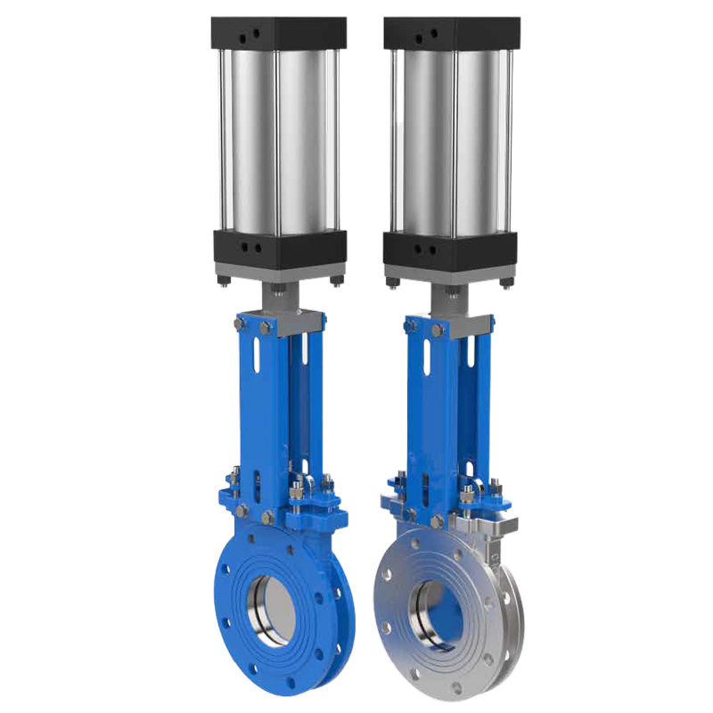 PN10 8 inch Pneumatic Operated Knife Gate Valve WCB SS304 Pneumatic cylinder Air Control double flange lug Knife Gate Valve