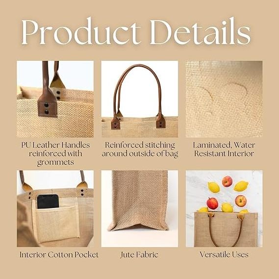 Waterproof Reusable Beach Bag High-Capacity Jute Bag Custom Jute Shopping Tote Bag With Logo