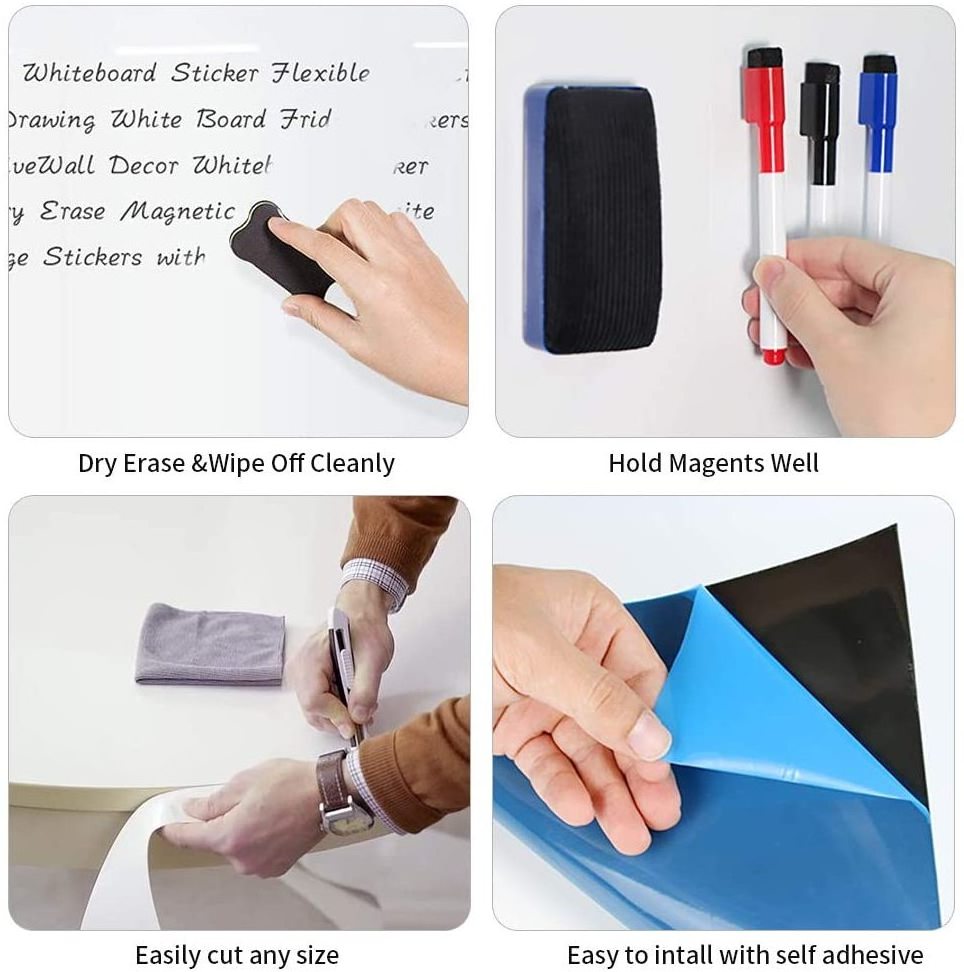 Soft Dry Erase  Self-adhesive Roll Up Magnetic Whiteboard Sticker for wall