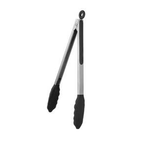 anti slip stainless steel handle black locking kitchen tongs silicone food tongs