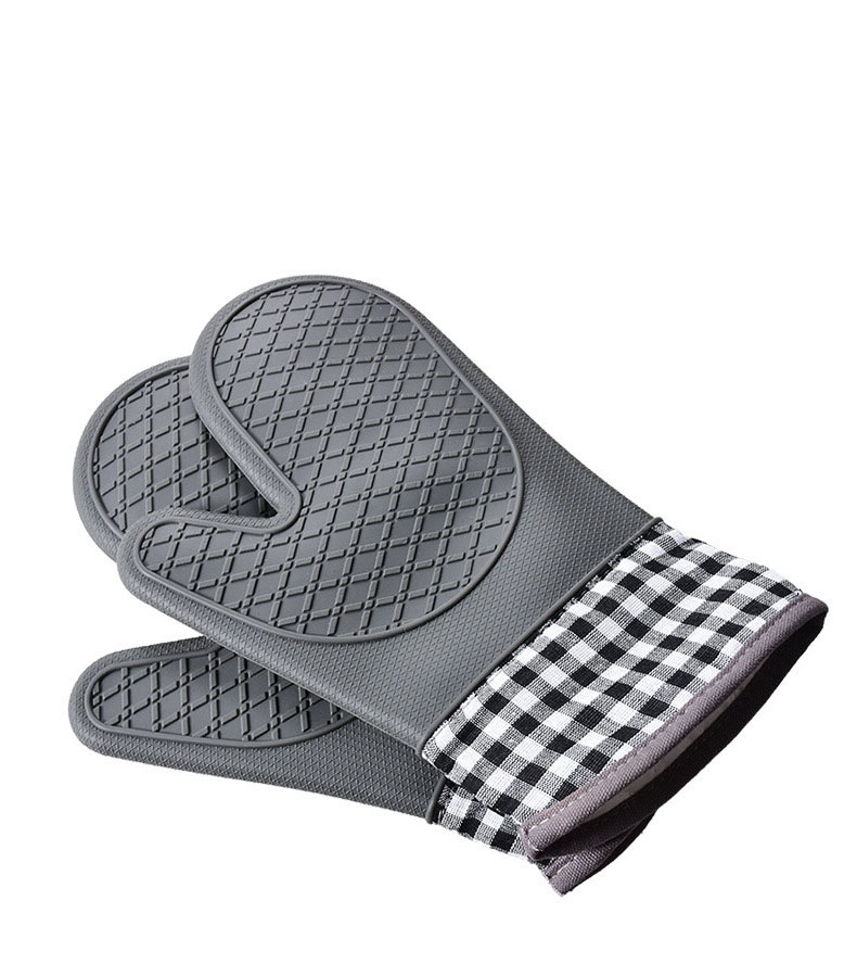 Kitchen Oven Gloves  Silicone  Cotton Double Layer Heat Resistant Oven Mitts BBQ  Grill Gloves silicone baking gloves