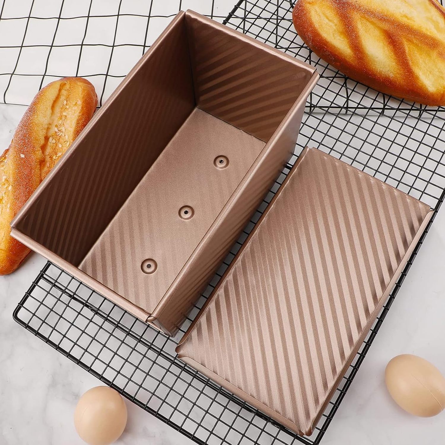 Bakeware Sliding Cover Corrugated Baking Mold Non-stick Baking Tool Mould Loaf Pan Toast Box Pullman Loaf Pan With Lid