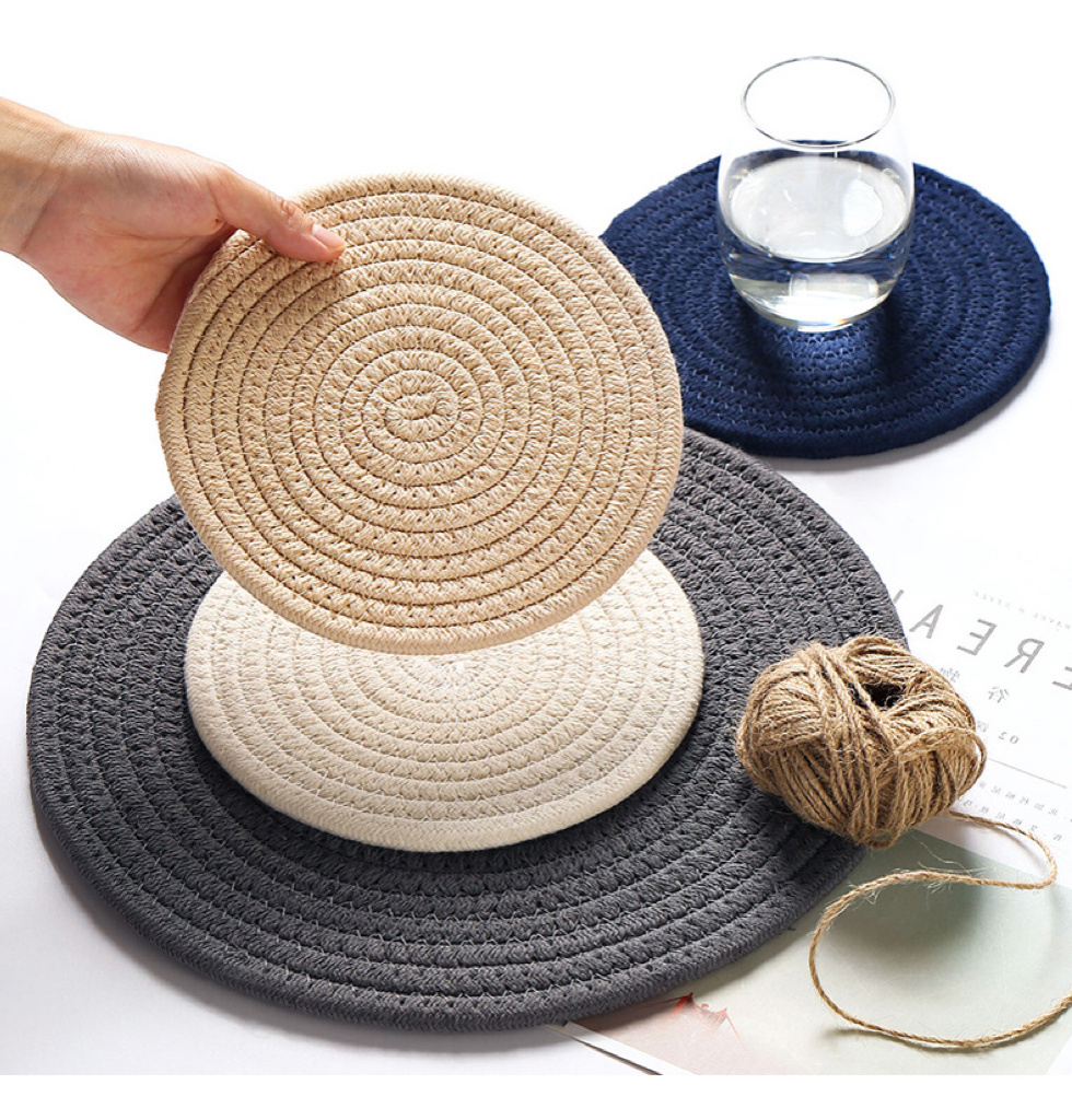 Handmade Cotton Woven Placemats Round Insulation Pads Place Mats Dining Table