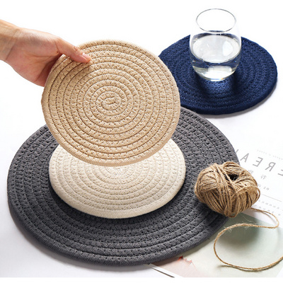 Handmade Cotton Woven Placemats Round Insulation Pads Place Mats Dining Table