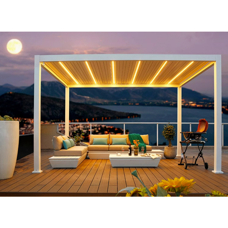 YASN Motorized Pergola Bioclimatique Aluminum Louvered Pergola Roof Canopy with LED Light