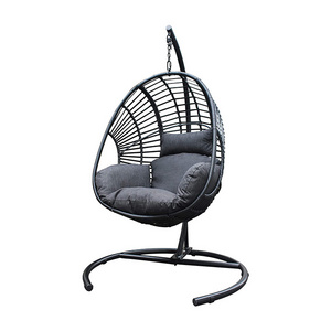 YASN HWQQ007 Customized Logo Gray Modern Patio Outdoor Garden Rattan Hanging Swing Chair With Stand For Adult