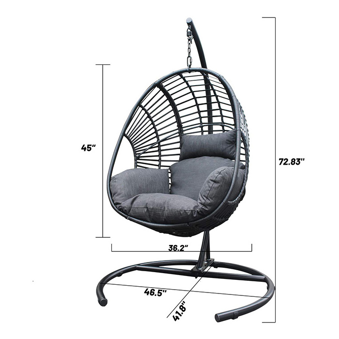 YASN HWQQ007 Customized Logo Gray Modern Patio Outdoor Garden Rattan Hanging Swing Chair With Stand For Adult