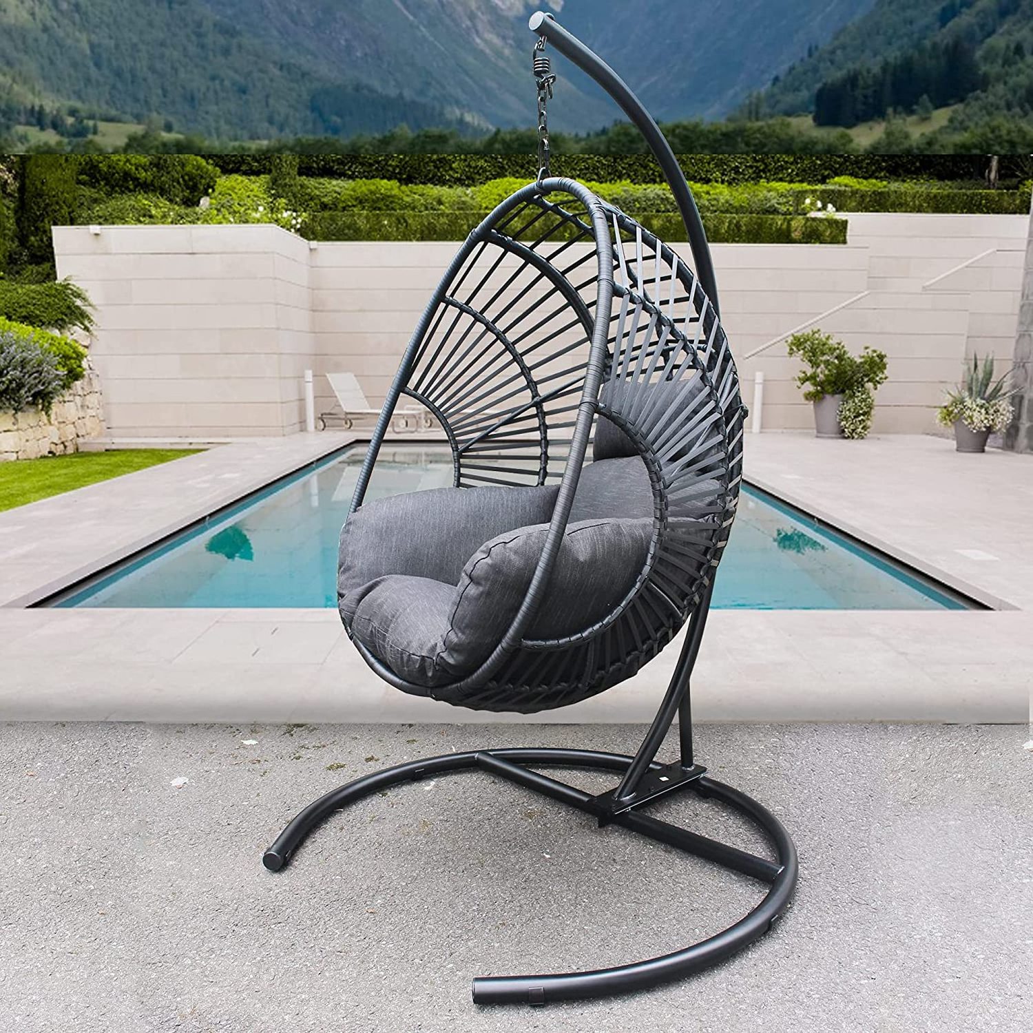 YASN HWQQ007 Customized Logo Gray Modern Patio Outdoor Garden Rattan Hanging Swing Chair With Stand For Adult