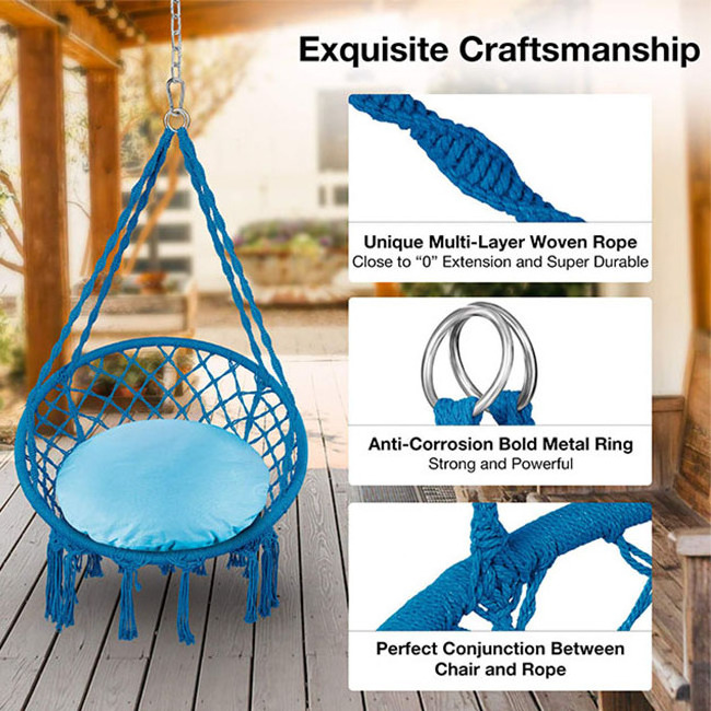 YASN DY002 Round Aerial Folding Macrame Outdoor Tree Hanging Swing Cotton Garden Hammock Hanging Chair