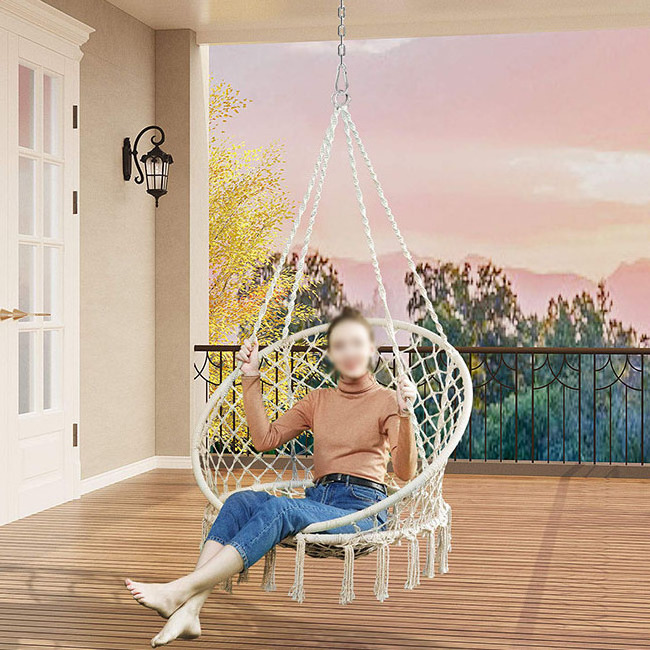 YASN DY002 Round Aerial Folding Macrame Outdoor Tree Hanging Swing Cotton Garden Hammock Hanging Chair