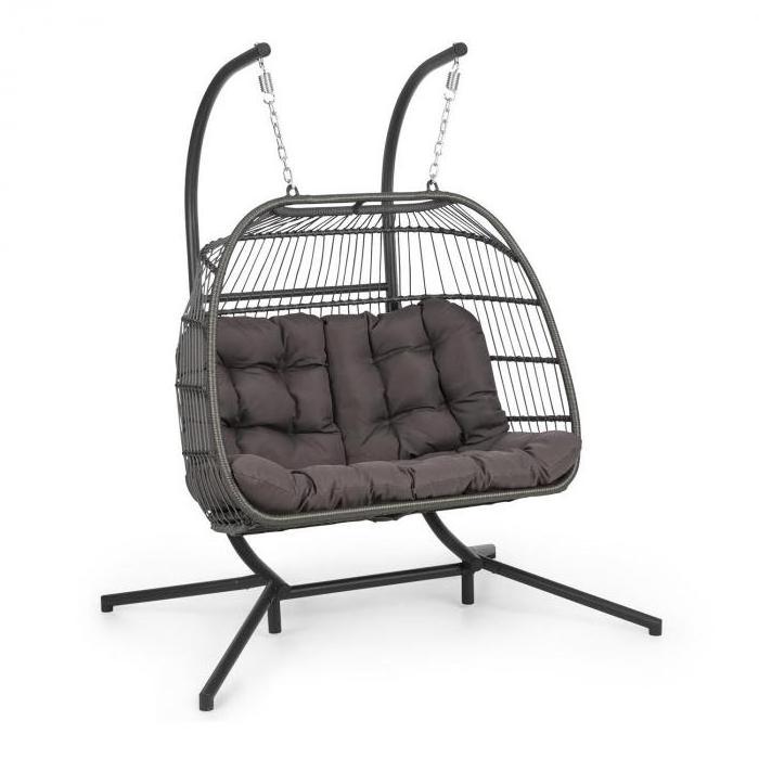 YASN Modern Double Egg Rattan Swing Chair Foldable Patio Wicker Hanging Chair with Rope and Metal for Outdoor and Garden Use