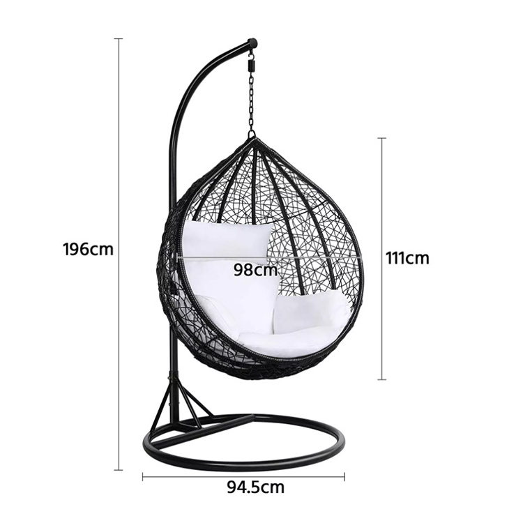 YASN Garden Outdoor Rattan Wicker Hanging Chair Modern Hotel Garden Black Patio Swing Egg Chair