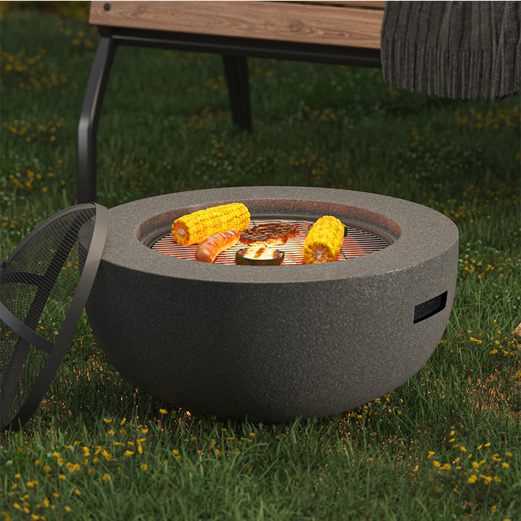 YASN Multifunctional Backyard Round Portable Firepit Bowls Metal Outdoor Patio Garden Stone BBQ Fire Pit with Poker