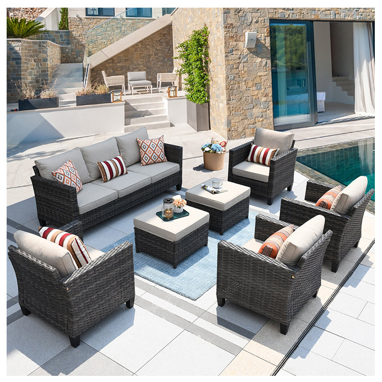 YASN Sectional Conversation Modular Outside Modern 7 Seat Patio Outdoor Furniture Sofa Sets Garden Rattan Furniture