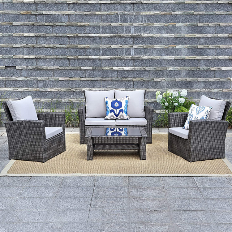 YASN Hot Selling 4 Piece Wicker Garden Furniture Patio Conversation Furniture Rattan Sofa Set