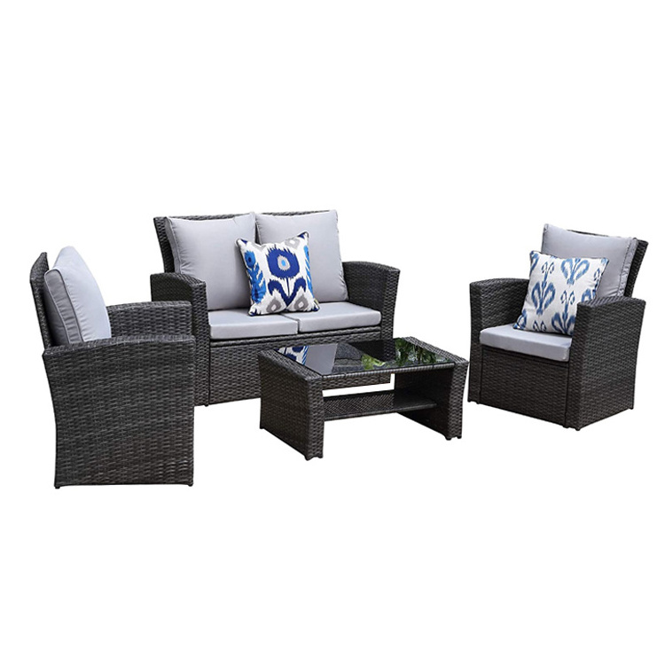 YASN Hot Selling 4 Piece Wicker Garden Furniture Patio Conversation Furniture Rattan Sofa Set